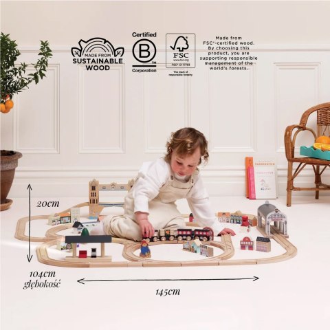 Drewniana kolejka Paddington zestaw 75 elementów tory pociąg Le Toy Van