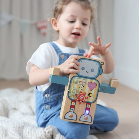 Gigglebot rozwojowa zabawka interaktywna drewniany robot sensoryczny Micki