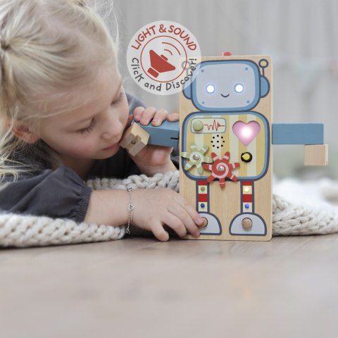 Gigglebot rozwojowa zabawka interaktywna drewniany robot sensoryczny Micki