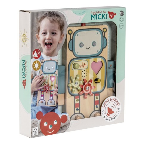 Gigglebot rozwojowa zabawka interaktywna drewniany robot sensoryczny Micki